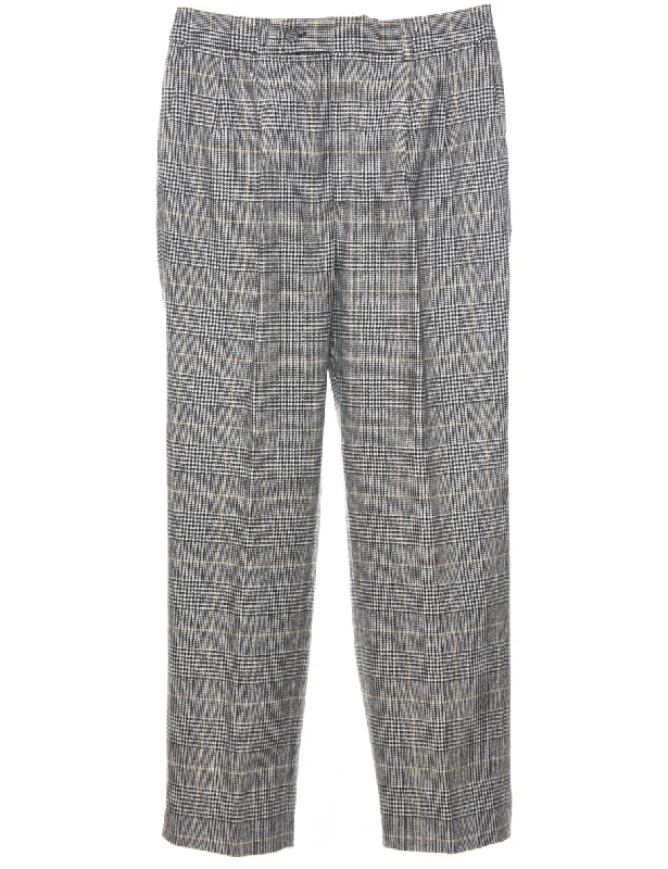 Wool Checked Pattern Trousers - W32 L29 Relaxed Men's Beach