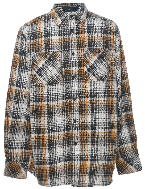 Navy & Orange Checked Flannel Shirt - L Confident Men's Power