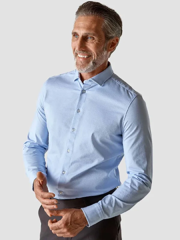 Classic Shirt Light Blue Twill Slim Minimalist Men's Casual 