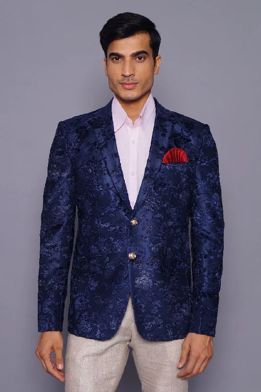 Emroidered Velvet Blue Blazer Monochromatic All