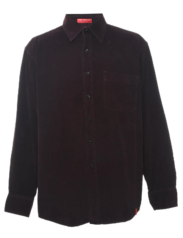 Izod Dark Brown Corduroy Shirt - L Refined Men's Velvet