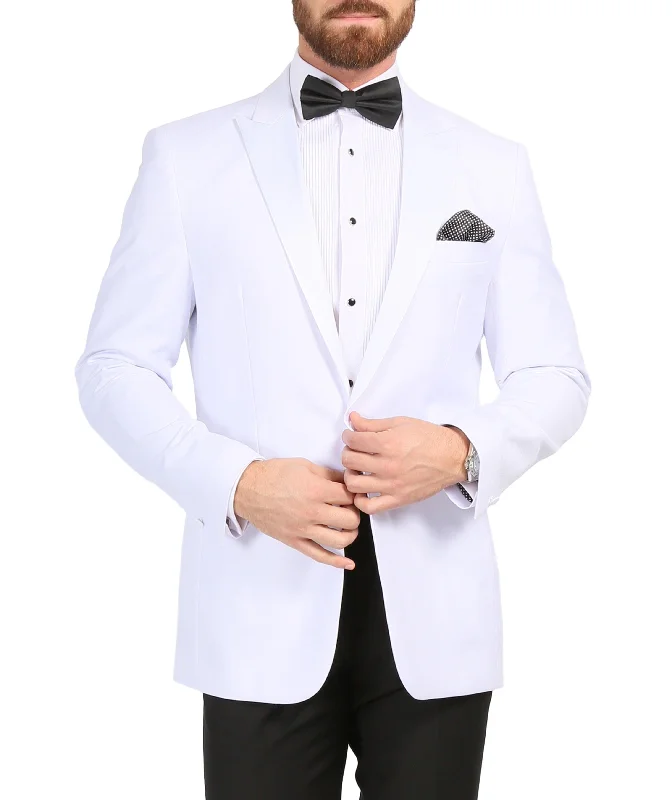 Ferrecci Men's Aura White Slim Fit Peak Lapel Tuxedo Dinner Jacket Tough Men's Tactical