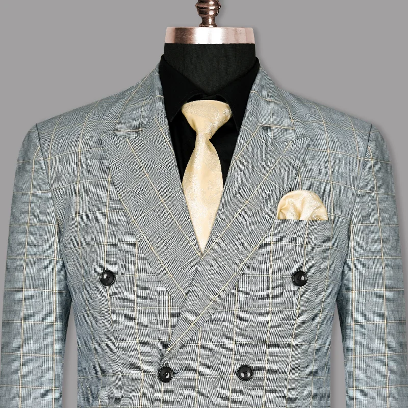 Oslo Gray Windowpane Double Breasted Blazer Vacation