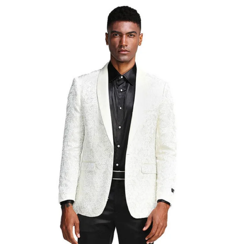 Blissify Collection: Cream Paisley Pattern Slim Fit Blazer Casual Men's Short