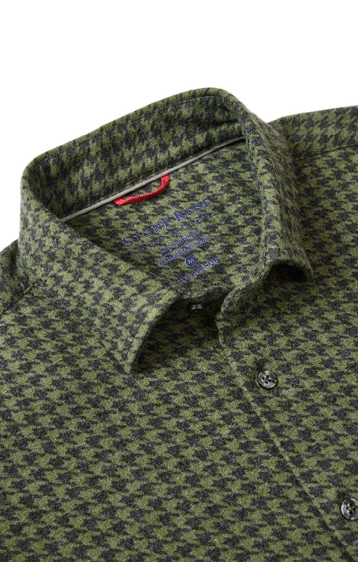 Green Houndstooth Fleece Shirt Preppy Men's College