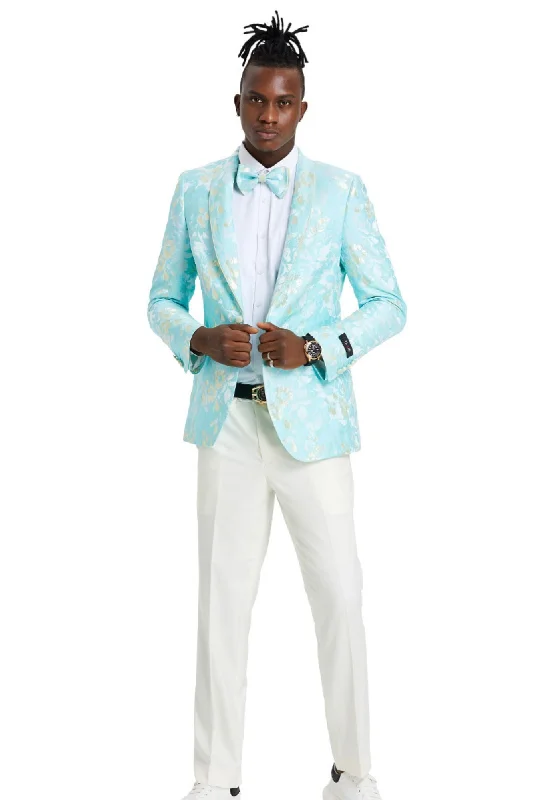 Intricate Collection: Men's Slim Fit Paisley Blazer in Mint & Yellow Tailored