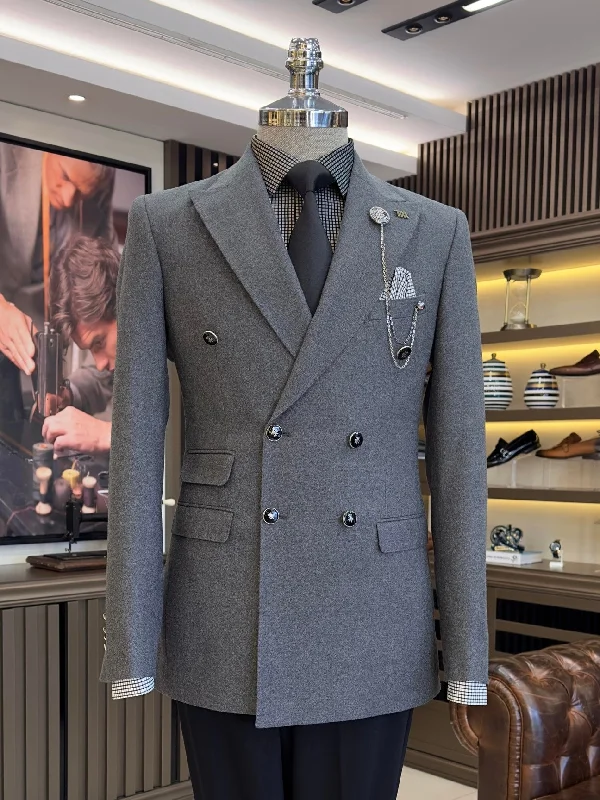 Grey Double Breasted Blazer British Gentleman Style