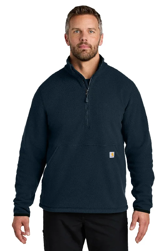 Carhartt Mens Textured Fleece 1/4 Zip Jacket - Navy Blue - New Relaxed Men's Beach