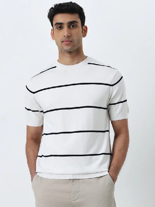 Ascot Navy Striped Relaxed-Fit Knitted T-Shirt Cozy Men's Winter