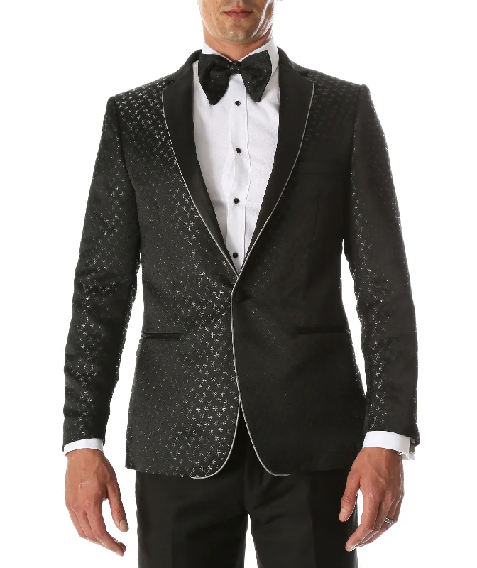 Men's Pronto Black Star Modern Fit Notch Lapel Tuxedo Blazer Confident Men's Power