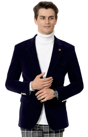 Navy Solid Velvet Blazer J134 Sharp Men's Italian