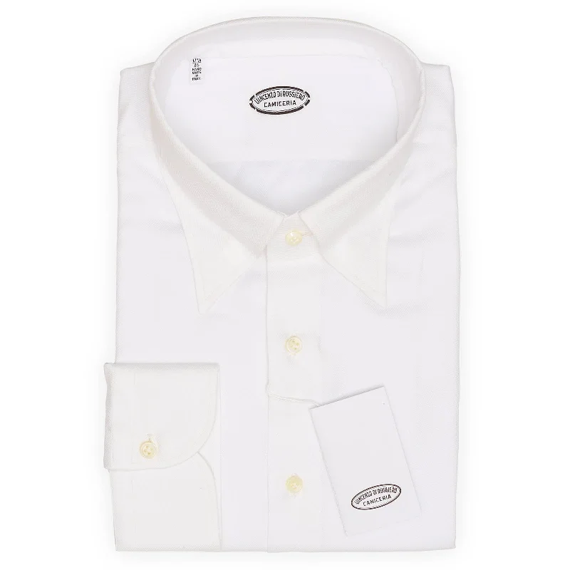 VINCENZO DI RUGGIERO Handmade White Jacquard Dress Shirt EU 45 NEW US 17.75 Lumberjack