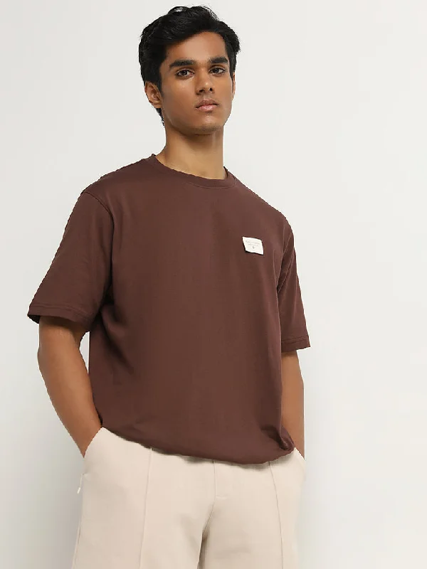 Studiofit Dark Brown Slim-Fit Cotton T-Shirt Laid