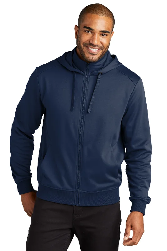 Port Authority Mens Smooth Fleece Full Zip Hooded Jacket - River Navy Blue Dapper Men's 1920S