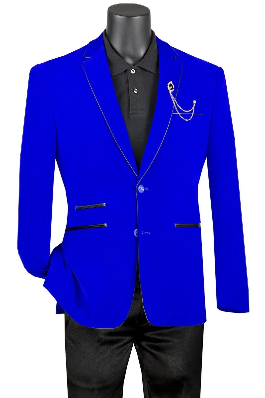 Velourfy Collection: Royal Velvet with Faux Leather Trim Single Breasted Slim Fit Blazer Traditional Men's Country