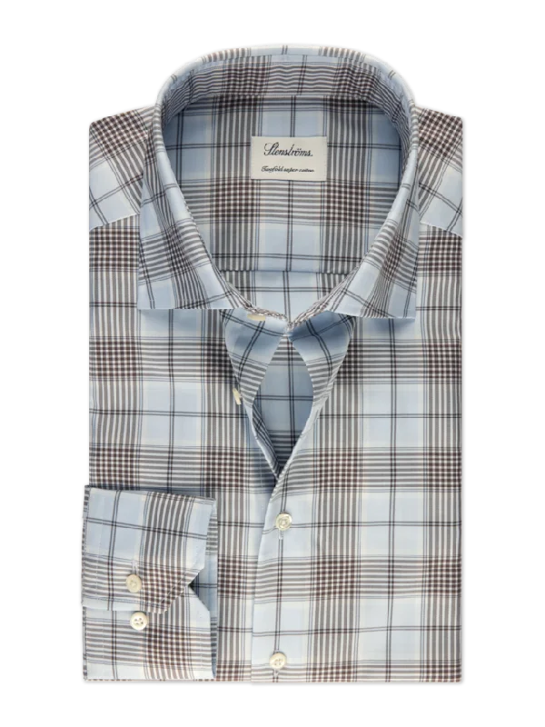 Fitted Body Blue Checked Twill Shirt 602771 8732 103 Traditional Men's Country