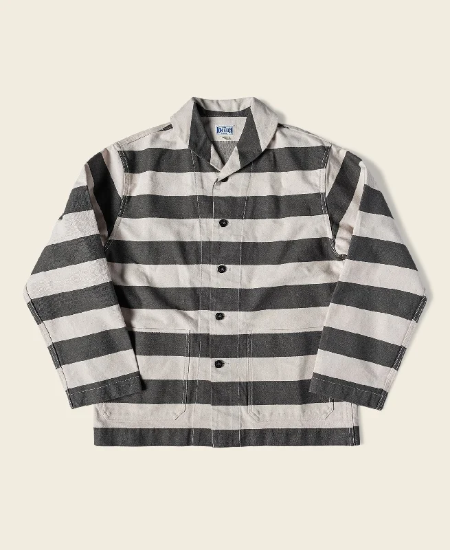 Prison Stripe Shawl Collar Coverall Jacket Streetwear Style