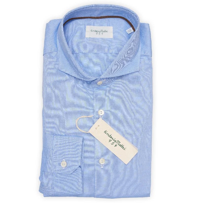 TINTORIA MATTEI 954 Blue Oxford Cotton Dress Shirt EU 38 NEW US 15 Earthy Men's Hemp