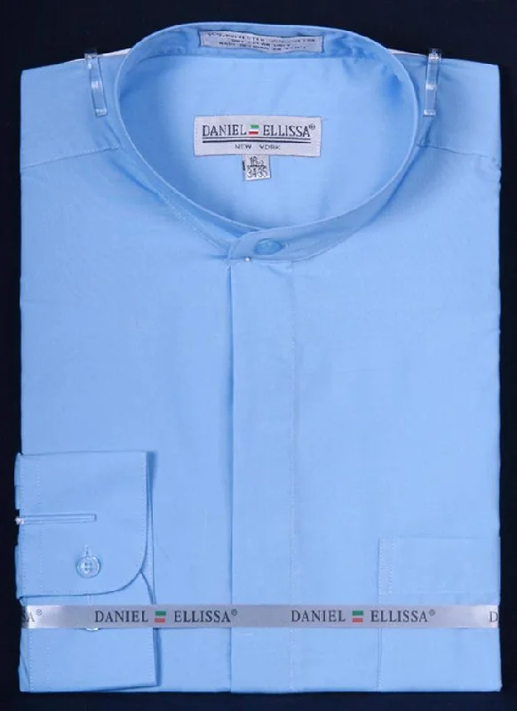 Banded Collar Dress Shirt, Light Blue Monochromatic All