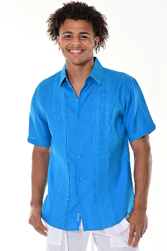 Bohio 100% Linen Mens Fancy Style Short Sleeve Shirt w/Anchor Embroidered Panels in (2) Colors-MLS1270 Tailored