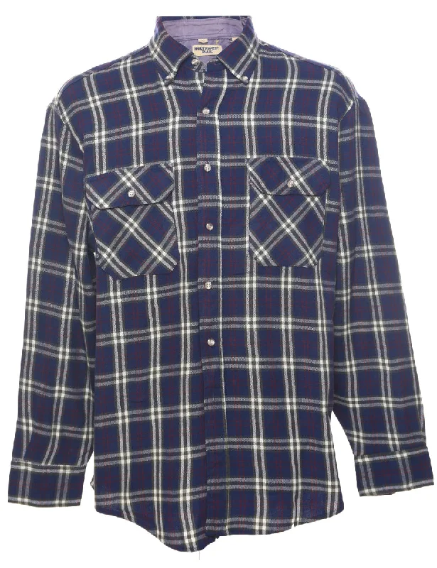 Navy Checked Shirt - L Dynamic Men's Moto