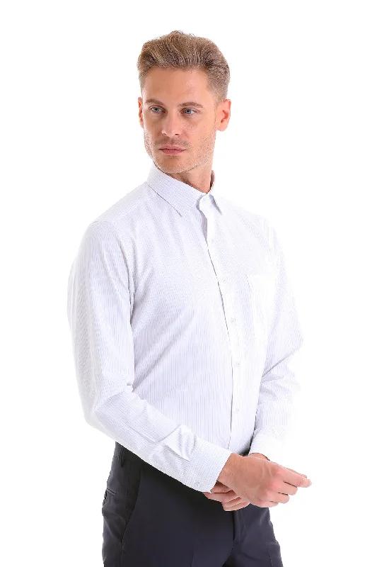 Regular Fit Pinstripe Cotton Blend Black Dress Shirt Preppy Men's College