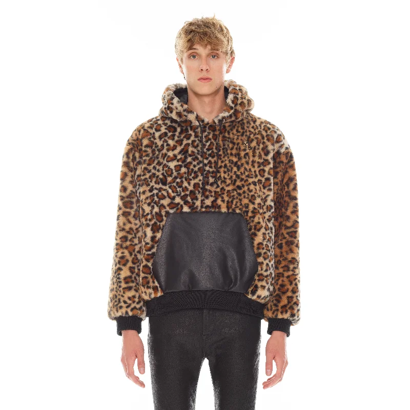 Leopard Faux Fur Pull Over Artistic Men's Avant