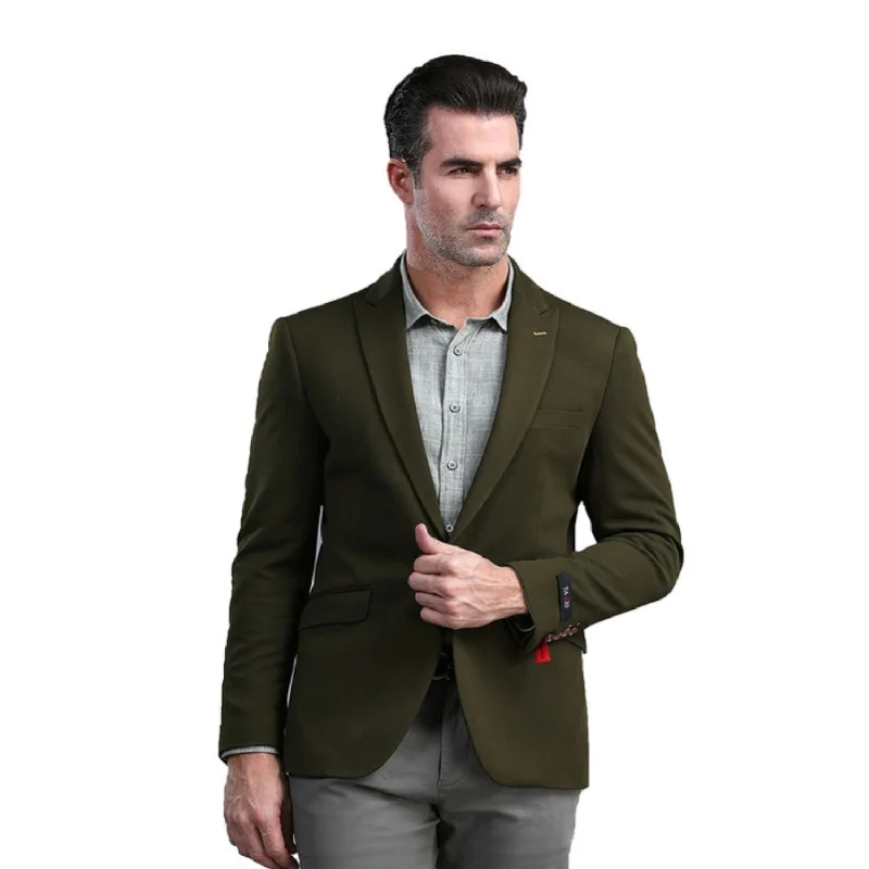 Moonlit Mode Collection: Green Solid Color Skinny Fit Blazer Sharp Men's Italian