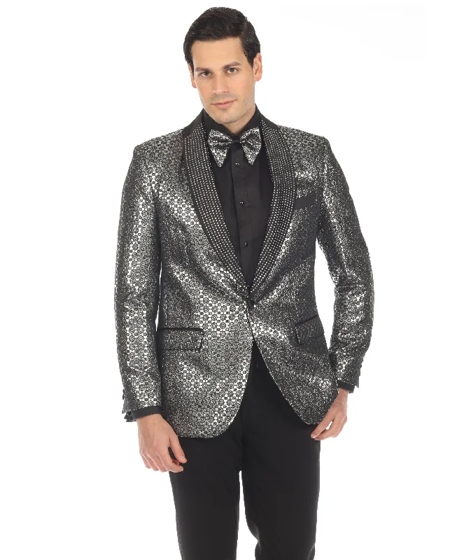 MENS MOJITO SILVER SHAWL COLLAR TUXEDO 1 BTTN 2 VENT SLIM FIT Monochromatic Office Style