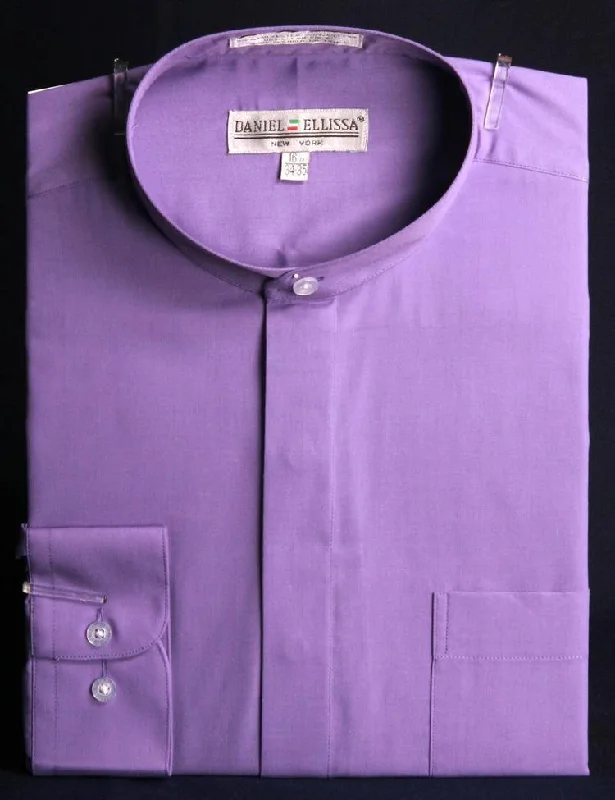 Banded Collar Dress Shirt, Lavender Stylish Men's Neon