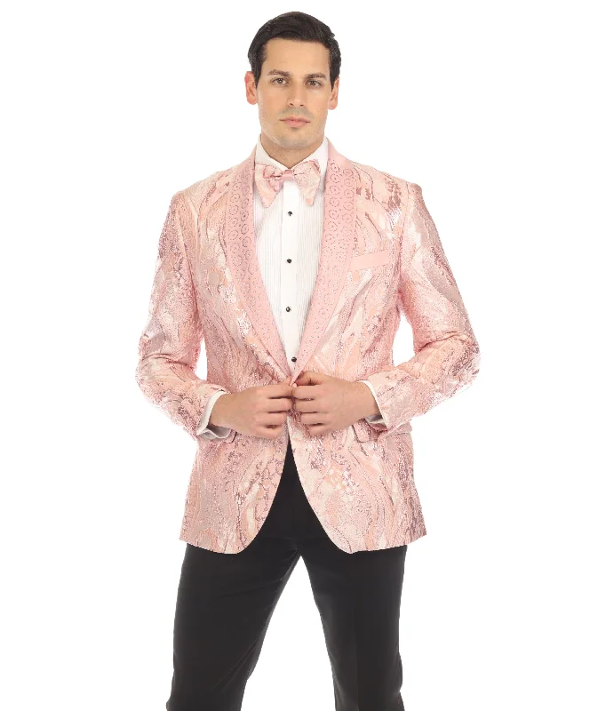 COSMOPOLITAN - PINK MENS COSMOPOLITAN PINK SHAWL COLLAR TUXEDO 1 BUTTON 2 VENT SLIM FIT BLAZER Laid