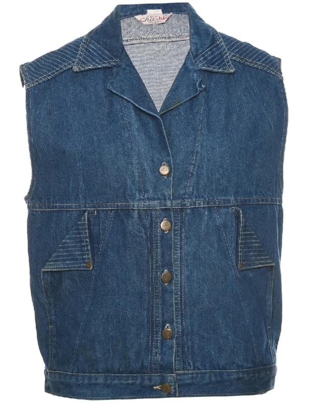 Button Front Denim Jacket Vest - L Bold Men's Animal