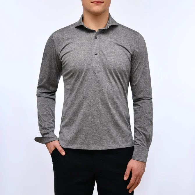 Premium Quality Jersey Knit Long Sleeve Polo SF18069 Med Grey Hip Men's Urban