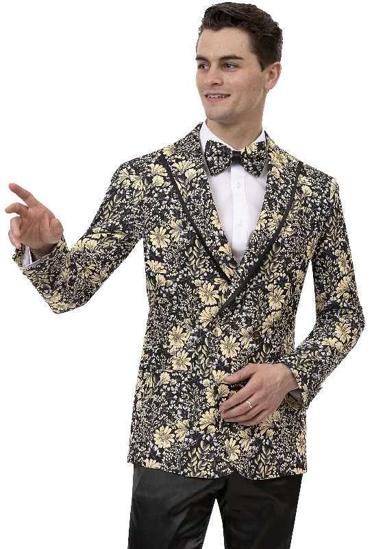 Black & Gold Floral Print Fashion Blazer J160 Confident Men's Power