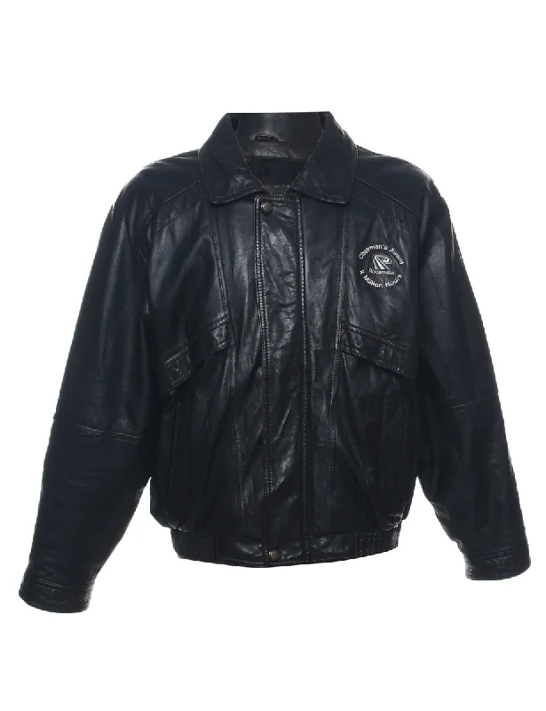 Black Leather Jacket - L Sleek Men's Contemporary 