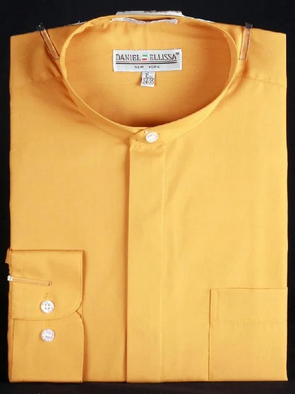 Banded Collar Dress Shirt, Mustard Luxurious Men's High