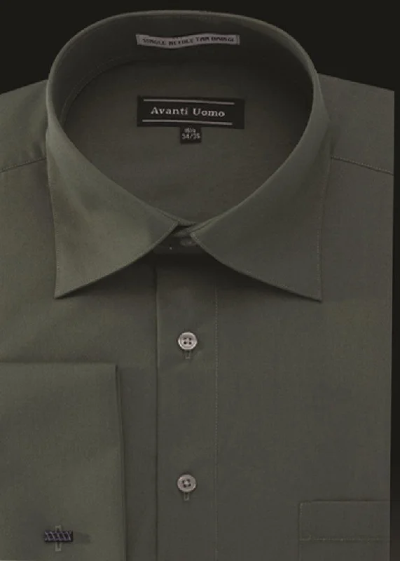 Men's French Cuff Dress Shirt Spread Collar- Forest Green Modern Men's Tech