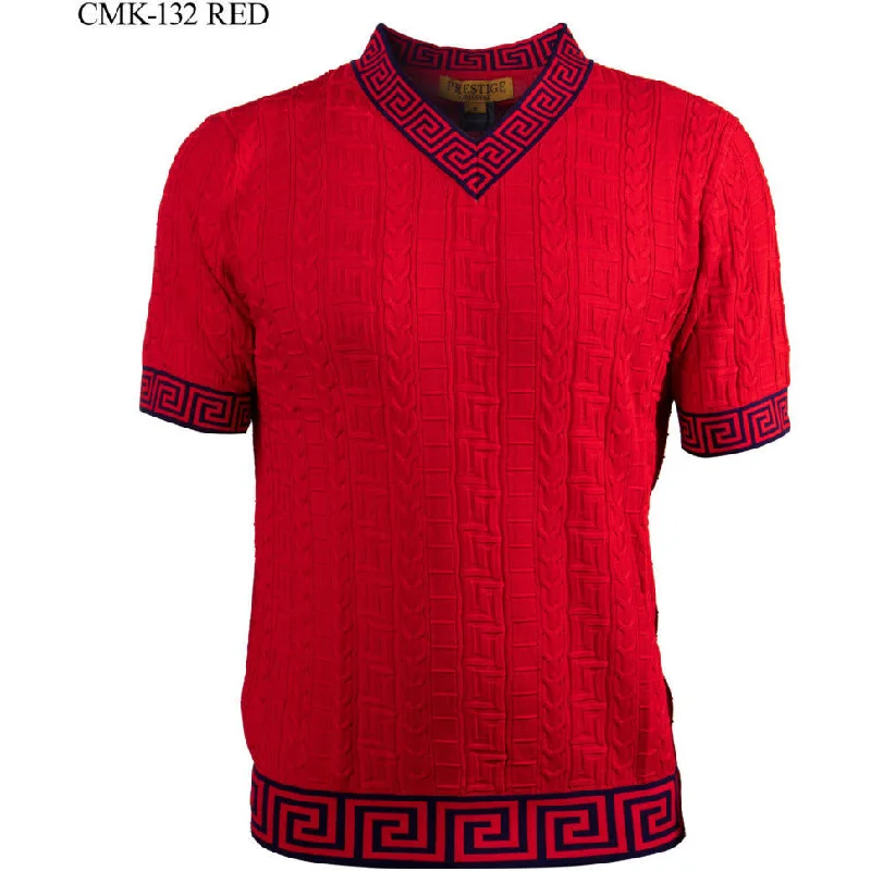 Prestige Red & Navy Greek Trim Luxury Knit Shirt CMK-132-RED Cool Men's Skate