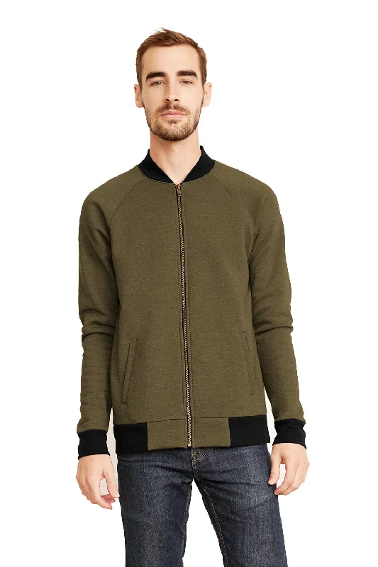 Next Level Mens PCH Bomber Fleece Full Zip Jacket - Heather Military Green - Closeout Edgy Men's Punk