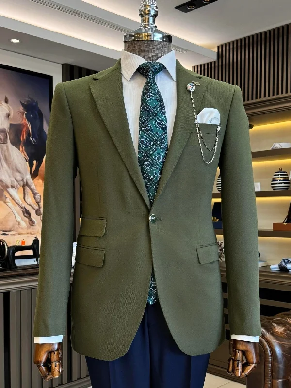 Khaki Single Breasted Blazer Monochromatic Office Style