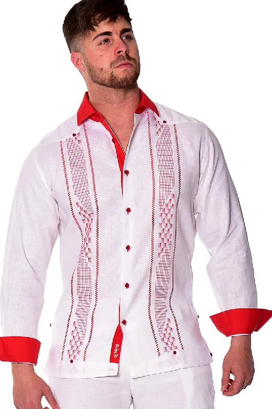 Bohio Mens 100% Linen Embroidered Front Guayabera Style Long Sleeve Shirt in (2) Colors MLFG2032 Artistic Men's Hand