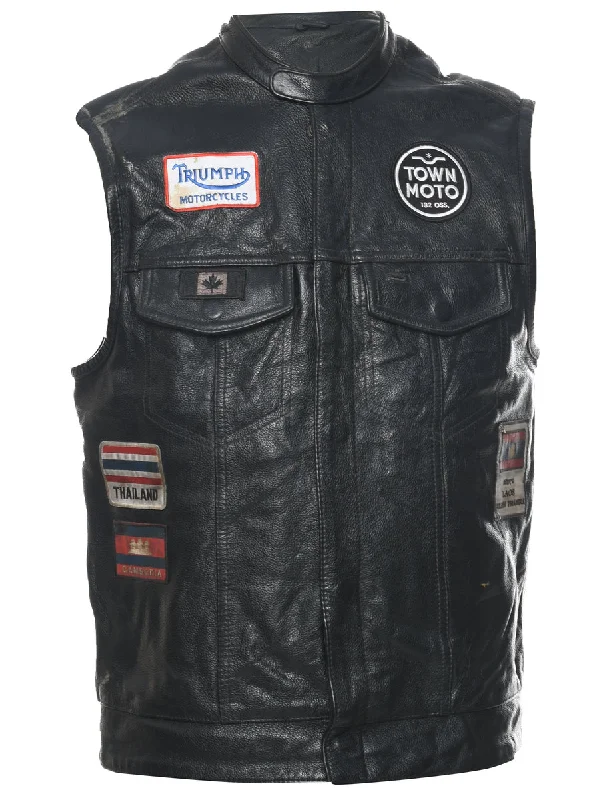 Biker Style Leather Vest  - S Cool Men's Distressed