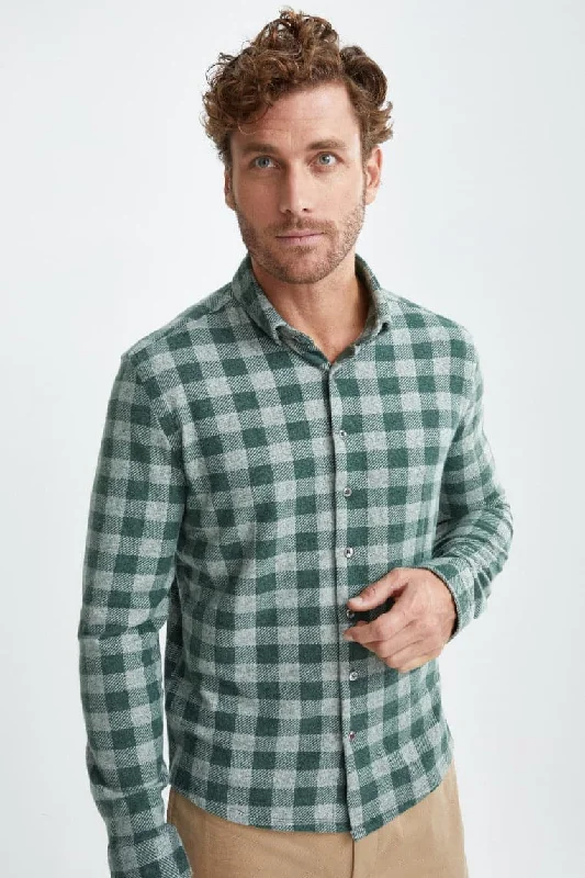 Olive T-Series Fleece Buffalo Check Shirt Sophisticated Men's 