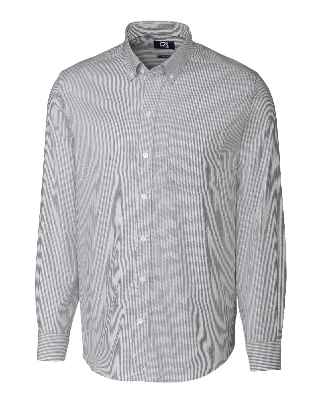 Cutter & Buck Stretch Oxford Stripe Dress Shirt Charcoal Tailored