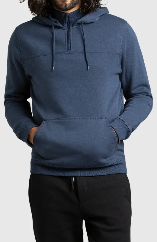 Blue Half-Zip Fleece Hoodie Luxurious Men's High