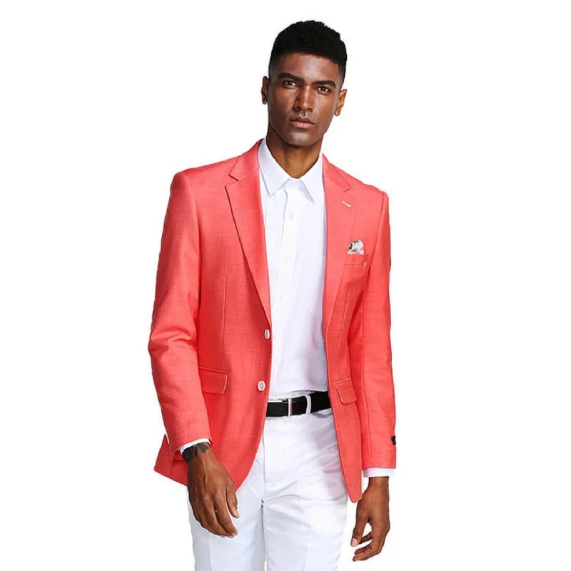 Oceanic Outfits Collection: Deep Salmon Solid Color Slim Fit Blazer Rugged Men's Outdoor 