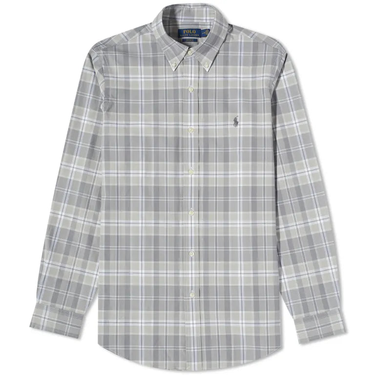 Poplin Stretch Shirt - Check - Grey & White Masculine Men's Thick