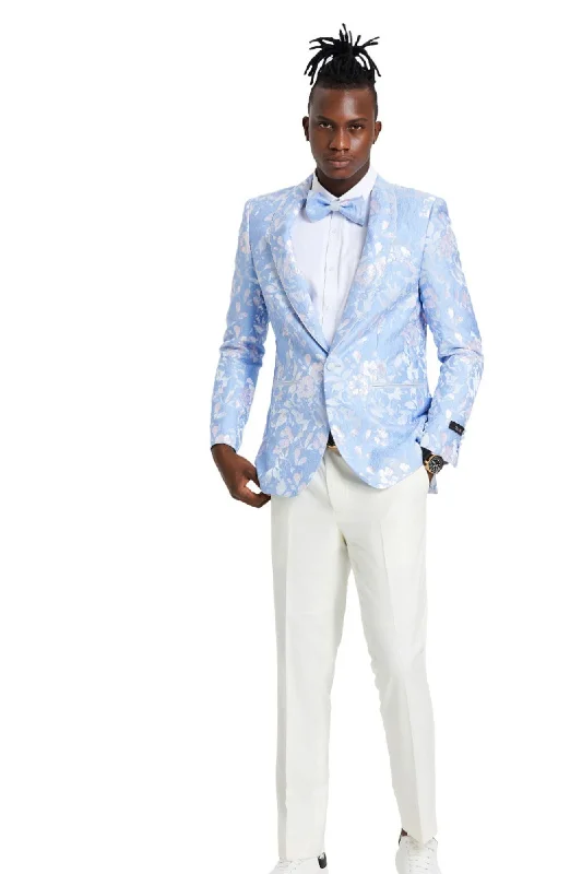 Intricate Collection: Men's Slim Fit Paisley Blazer in Sky & Silver Masculine Men's Thick