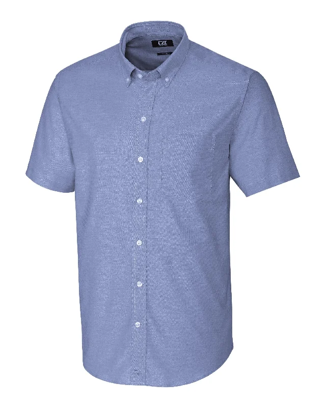 Cutter & Buck Stretch Oxford Short Sleeve Dress Shirt French Blue Refined Men's Velvet