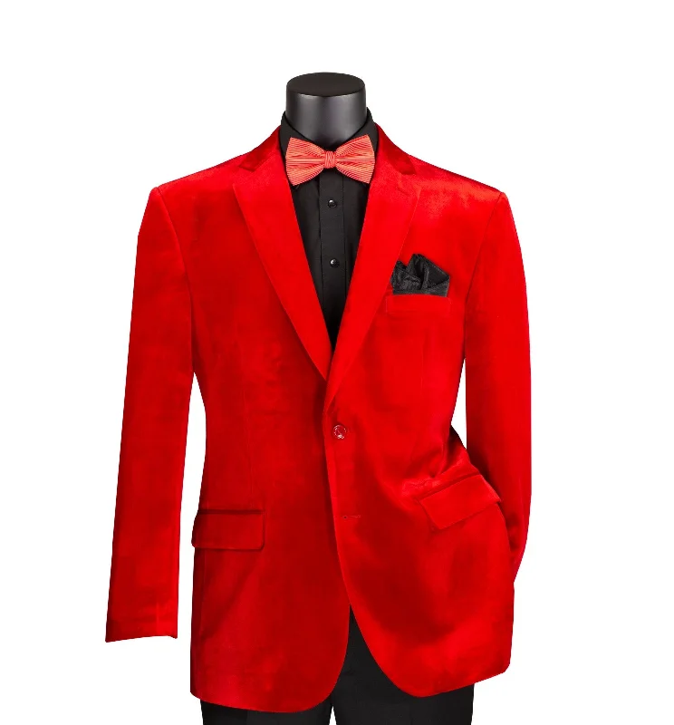 Countess Collection: Red Velvet Solid Color Single Breasted Regular Fit Blazer Classic Men's Pin